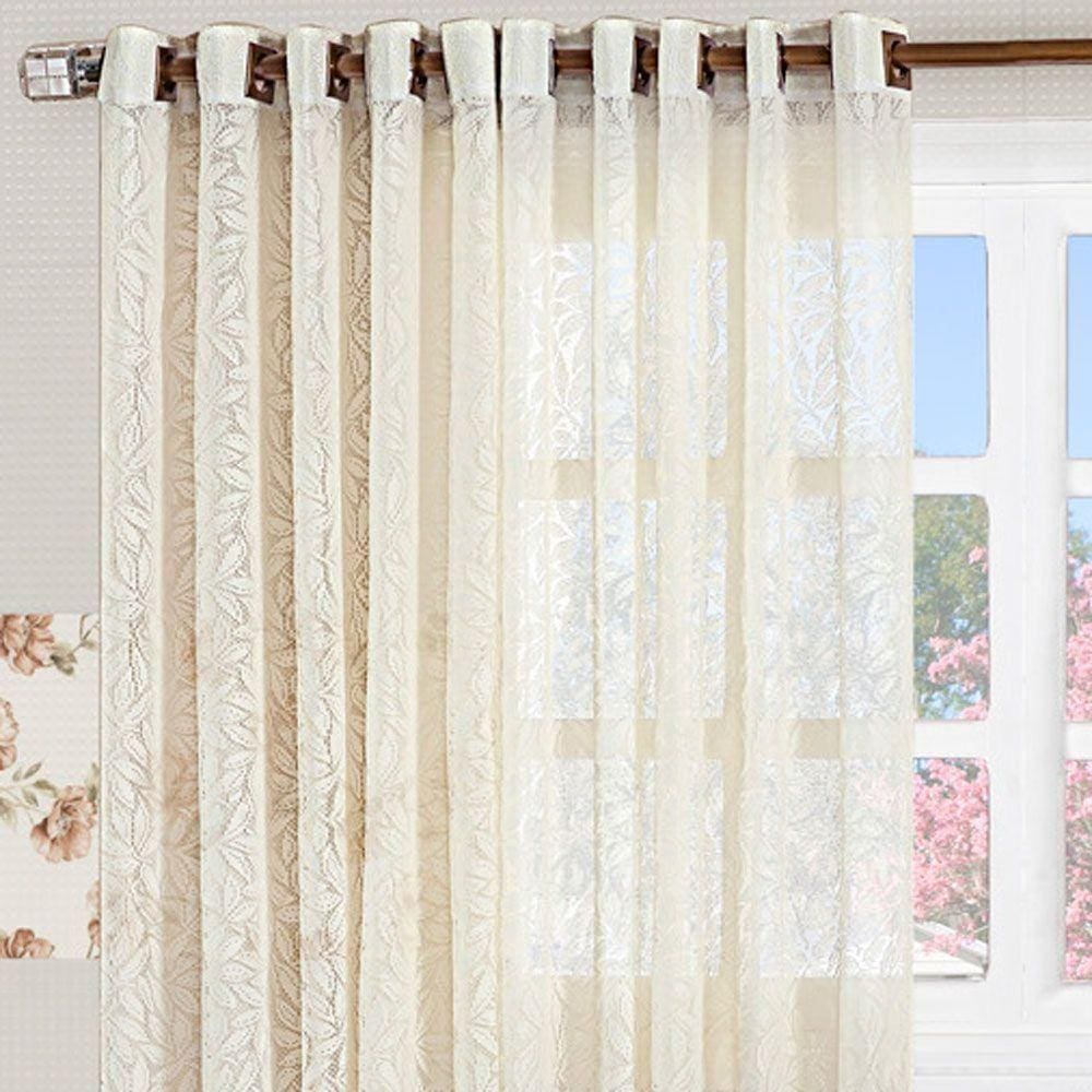 Cortina Para Cozinha 2,00M X 1,50M Charme Tecido Renda Floral Para Varão Simples - Palha