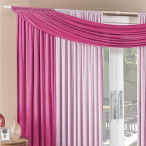 Cortina Alana 4,00M X 2,50M Rosa Com Pink Tecido Malha Para Sala Ou Quarto