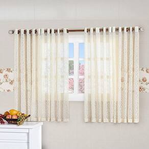 Cortina De Renda Floral 3,00M X 2,70M Charme Para Varão Simples Com Ilhóses - Palha
