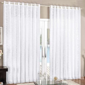 Cortina Renda 4,00M X 2,80M Branca Tecido Renda Com Voal Floral Sala Ou Quarto