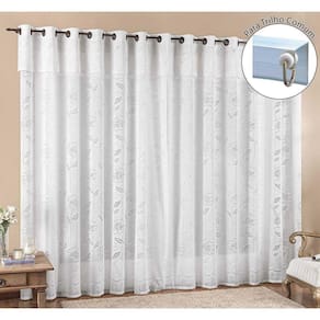 Cortina Luna 4 Metros Para Trilho Comum Branca Renda Floral Sala Ou Quarto