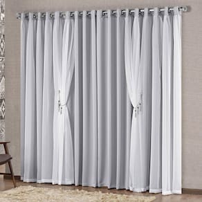 Cortina Mabelle 3,00M X 2,50M Semi Blackout Com Voal Premium Pingentes Sala Quarto - Cinza