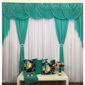 Cortina Rubi 3,00M X 2,60M Verde Tiffany Com Branco Tecido Malha Gel Varão Duplo