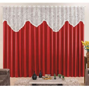 Cortina Nicole 4,00M X 2,50M Vermelha Tecido Microfibra Com Renda Varão Simples