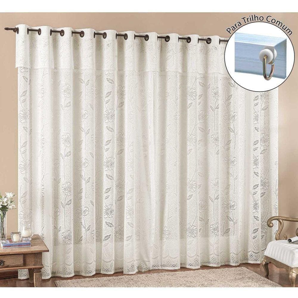 Cortina Luna 2 Metros Para Trilho Comum Palha Renda Floral Sala Ou Quarto