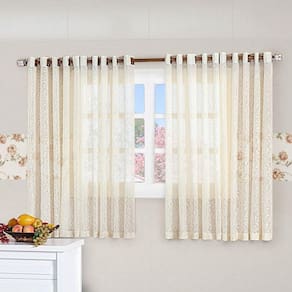 Cortina Para Cozinha 2,00M X 1,70M Charme Tecido Renda Floral Para Varão Simples - Palha