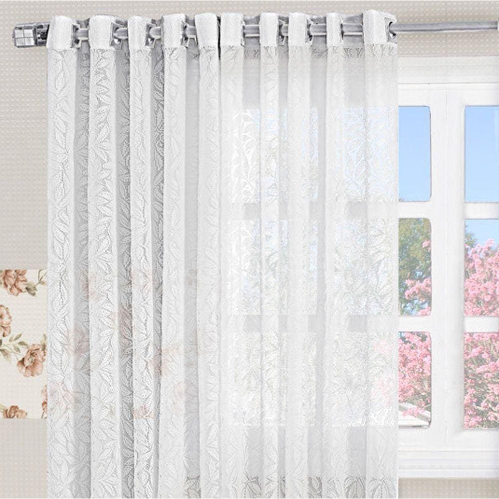 Cortina Para Cozinha 2,00M X 1,70M Charme Tecido Renda Floral Para Varão Simples - Branca