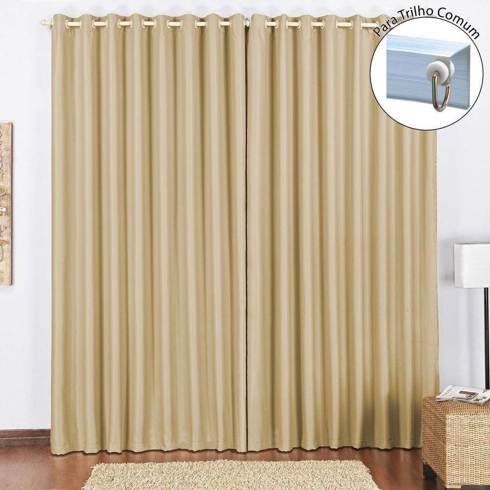 Cortina Tecido Blackout 4,00M X 2,80M Avelã Para Trilho Comum Sala Quarto Blecaute Corta Luz