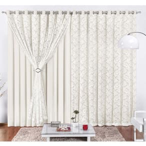 Cortina Yasmin 2 Metros Palha Tecido Malha Com Renda Floral Sala Ou Quarto