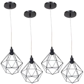 Kit 4 Pendente Aramado Diamante Luminárias Lustre Cabo Cristal Pequeno Teto Retrô Agp Ilumini