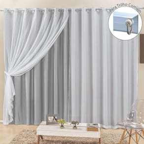 Cortina Para Trilho Comum Elegance 3,00M X 2,50M Cinza Tecido Semi Blackout