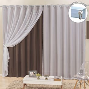 Cortina Para Trilho Comum Elegance 4,00M X 2,50M Tabaco Tecido Semi Blackout