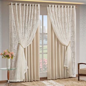 Cortina Monalisa 3,00M X 2,50M Varão Simples Tecido Blackout Com Renda Floral - Palha