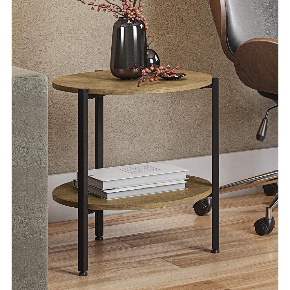 Mesa de Canto Industrial com 1 Prateleira - Freijó/Preto