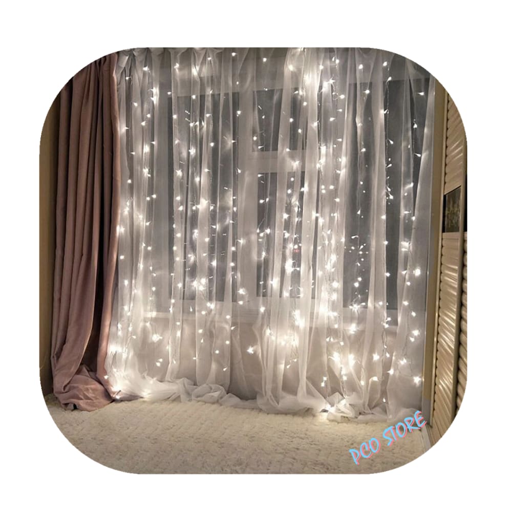 Cortina 300 Led 3,0m x 2,0m 8 Funções Branco Frio Decor Festa Casa Natal 110V