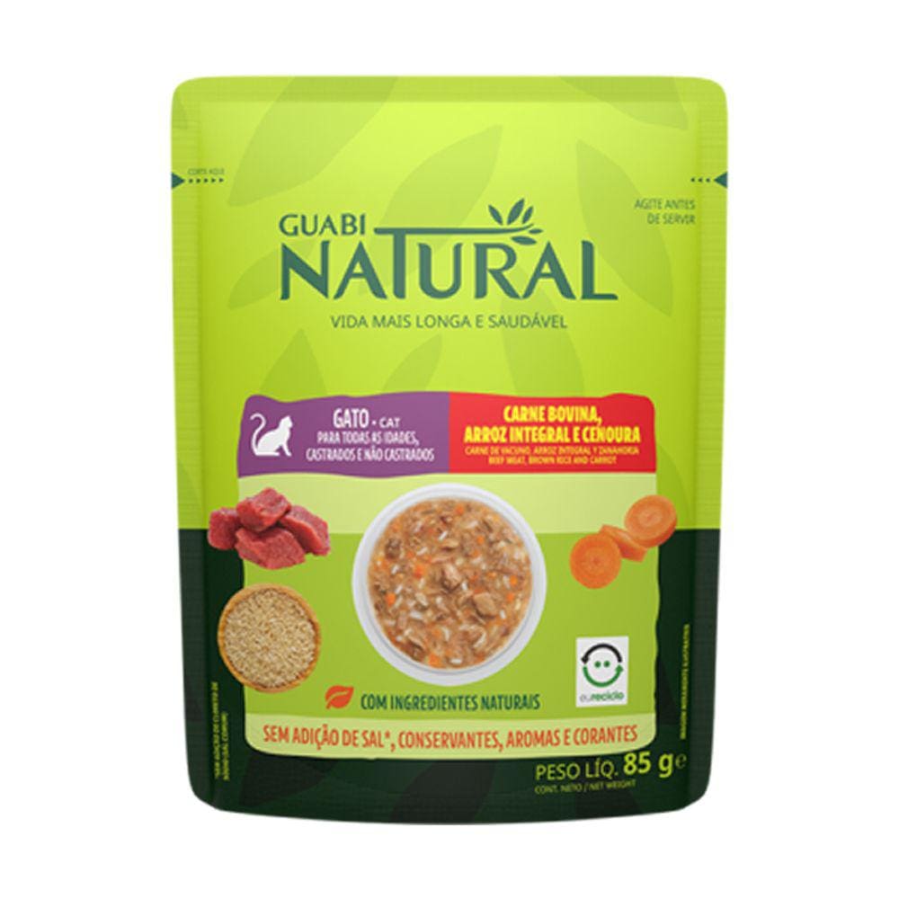 Ração Úmida Guabi Natural Gatos Carne e Arroz e Cenoura 0 e85g