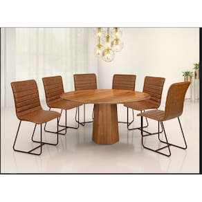 Conjunto Sala de Jantar 6 Cadeiras  Tampo em Madeira Redonda Itália Café/Cinamomo Courrissimo Marrom