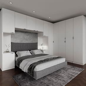 Guarda Roupa Modulado de Canto 12 Portas 6 Peças 2 Mesas de Cabeceira Hera CabeCasa MadeiraMadeira Branco Geada