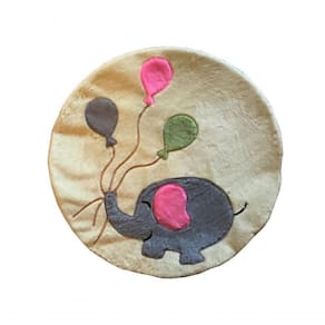 Tapete Pelúcia Elefante 90Cm X 90Cm Redondo Decorativo Quarto Infantil Base Emborrachado - Palha