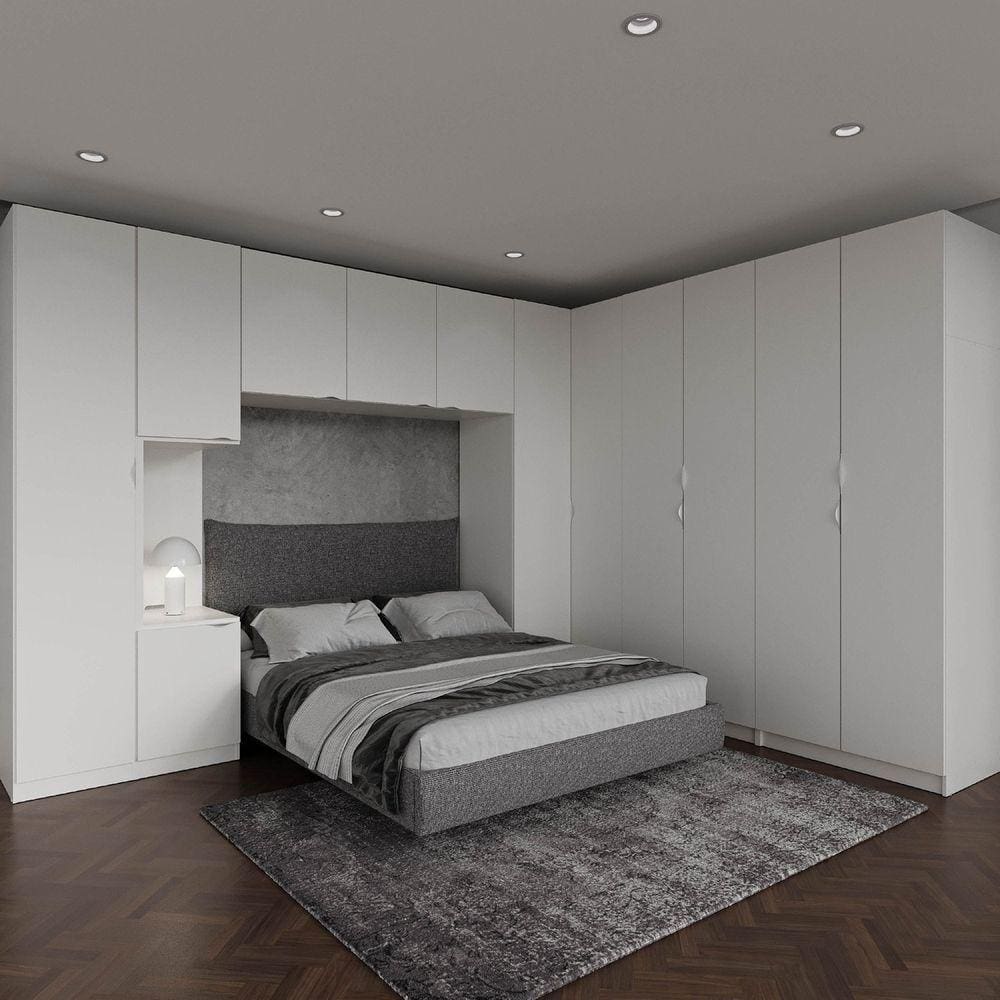Guarda Roupa Modulado de Canto 12 Portas 6 Peças 1 Mesa de Cabeceira Hera CabeCasa MadeiraMadeira Branco Geada