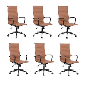 Conjunto 6 Cadeiras de Escritório Presidente Sevilha Alta com Base Office aço preto Rivatti Marrom