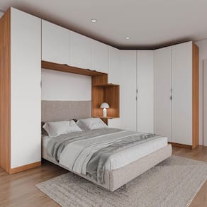 Guarda Roupa Modulado de Canto 10 Portas 5 Peças e 2 Mesas de Cabeceira Hera CabeCasa MadeiraMadeira Branco Geada/Louro