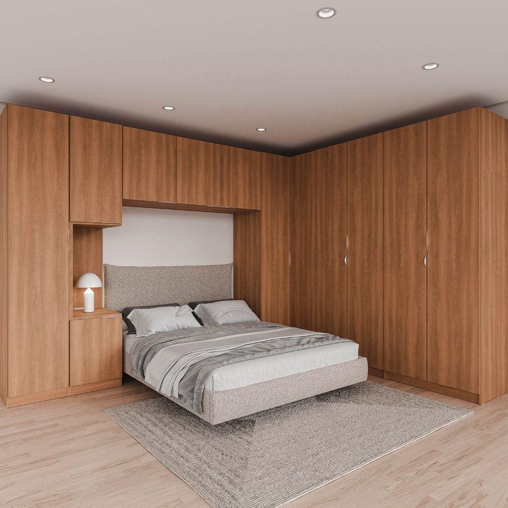 Guarda Roupa Modulado de Canto 12 Portas 6 Peças 1 Mesa de Cabeceira Hera CabeCasa MadeiraMadeira Louro