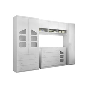 Quarto Infantil com Guarda Roupa Modulado e Cômoda 04 Gavetas Eloísa Branco - Phoenix Baby