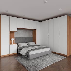 Guarda Roupa Modulado de Canto 12 Portas 6 Peças 1 Mesa de Cabeceira Hera CabeCasa MadeiraMadeira Branco Geada/Louro