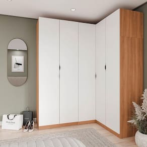 Guarda Roupa Modulado de Canto 5 Portas 3 Peças Hera CabeCasa MadeiraMadeira Branco Geada/Louro