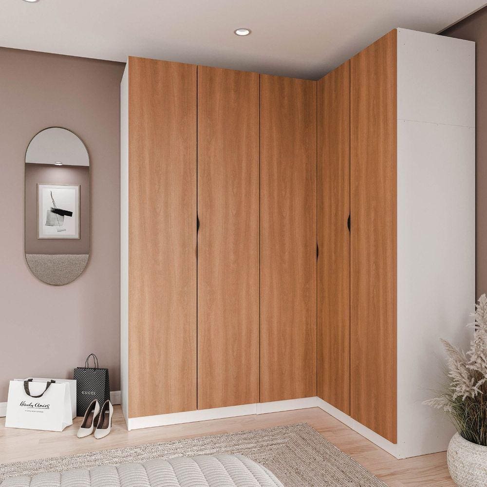Guarda Roupa Modulado de Canto 5 Portas 3 Peças Hera CabeCasa MadeiraMadeira Louro/Branco Geada