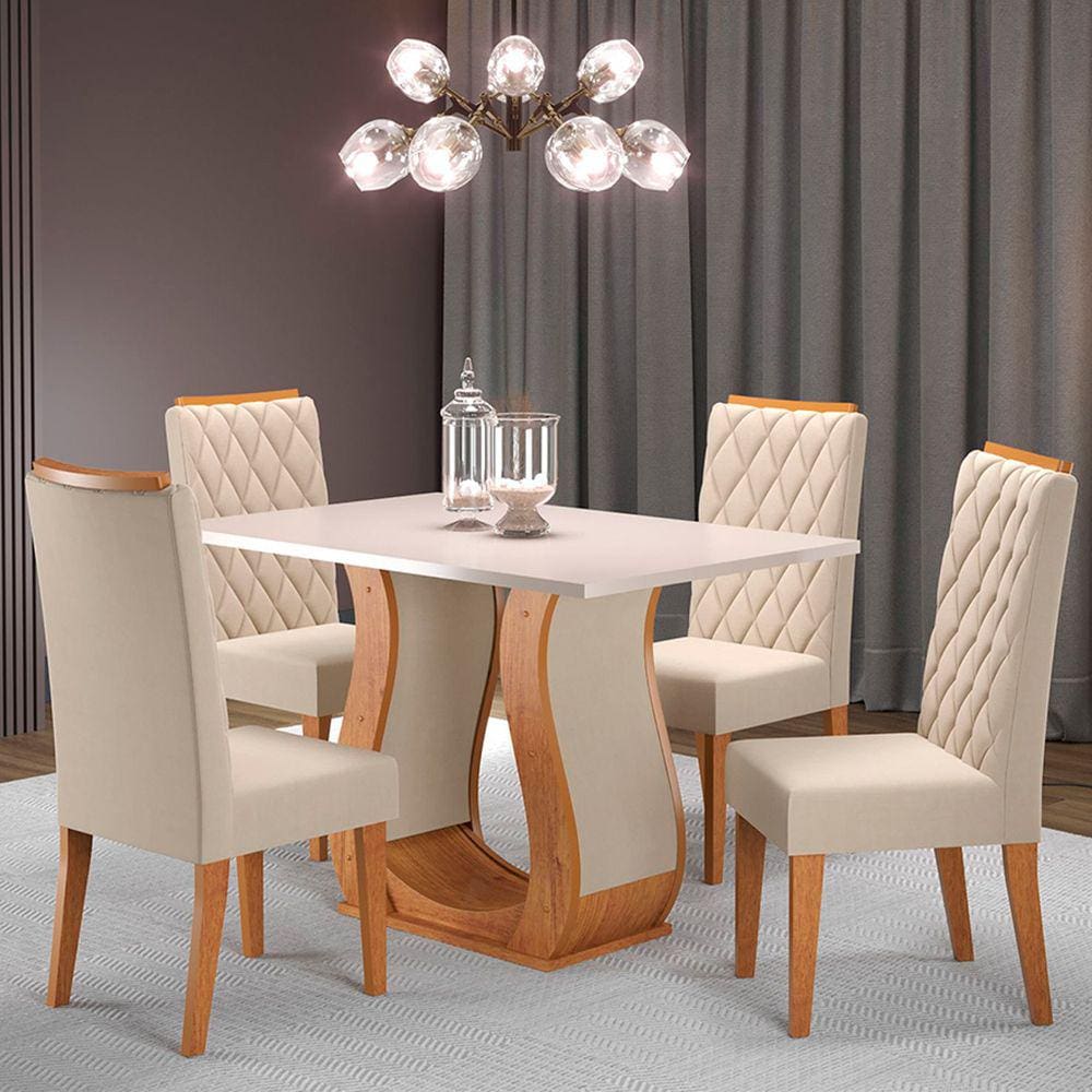 Mesa de Jantar 4 Lugares Los Angeles Blonde/Nude - Panorama Móveis