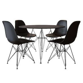 Jogo de Mesa de Jantar Eames Eiffel Redonda 110cm Tampo de Madeira Ferro com 4 Cadeiras - Preta