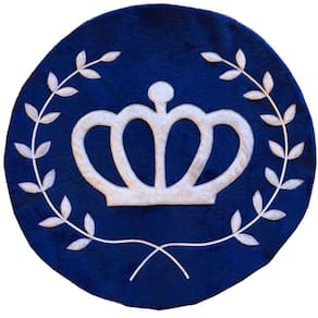Tapete Pelúcia Coroa Ramos 90Cm X 90Cm Quarto Infantil Base Emborrachado - Azul Royal