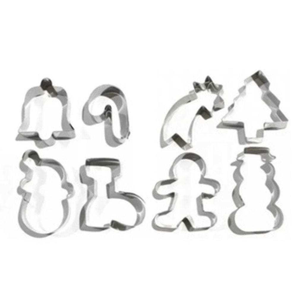 Kit Cortadores Natal Para Biscoito e Pasta Americana 8 Peças em Inox (Petit Four Natalino)