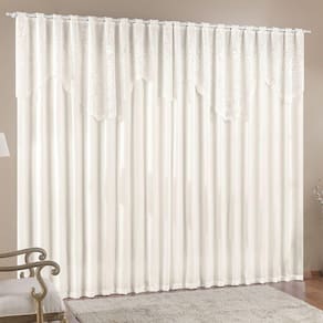 Cortina Nicole 4 Metros Palha Tecido Microfibra Com Renda Floral Sala Quarto