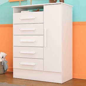 Cômoda Infantil Diversão 1 Porta 5 Gavetas Branco - Panorama Móveis