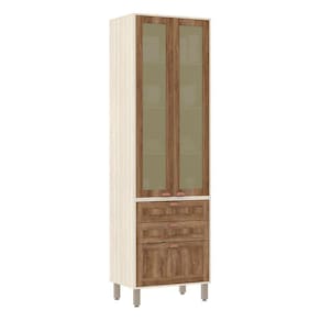 Paneleiro de Cozinha 70 cm 2 Portas com Vidro Reflecta Bronze 3 Gavetas Sofia Luciane Móveis