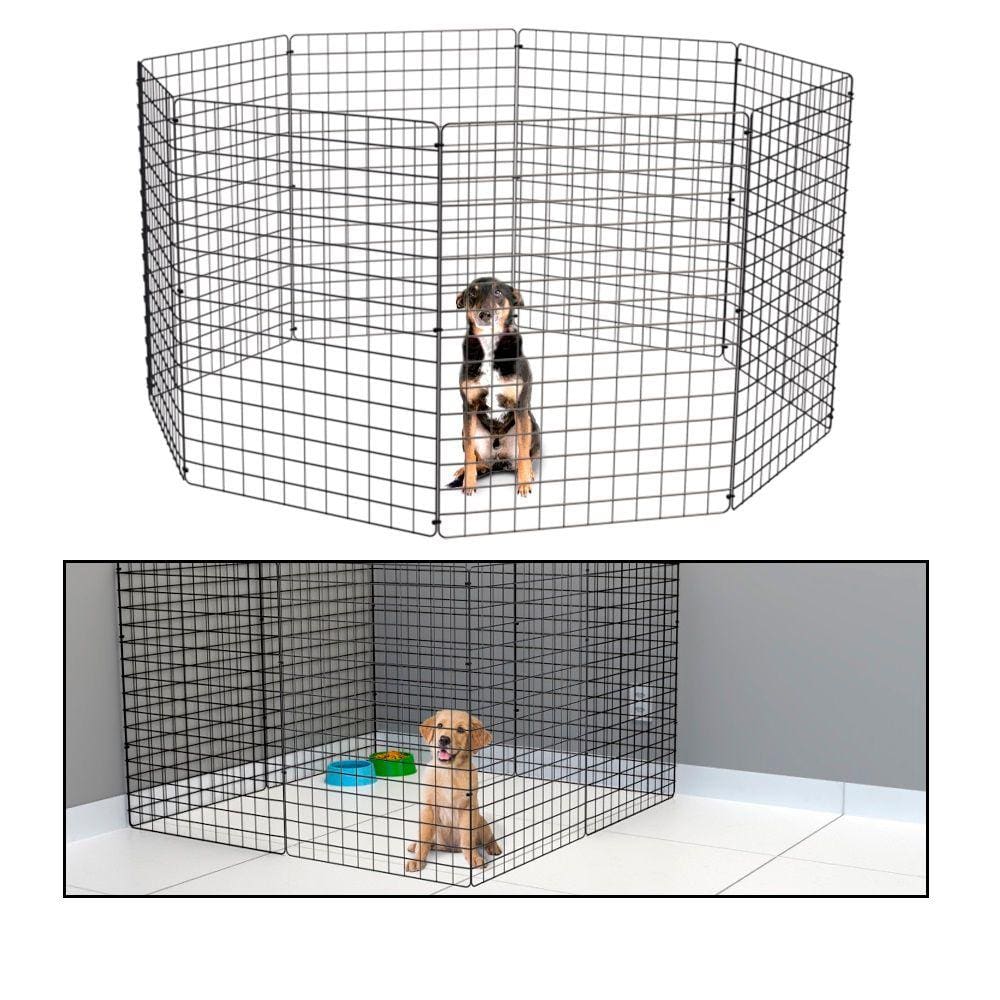 Cercado Móvel para Cachorro Coelho 8 Telas 80cm Altura Cercadinho Pet para Adestrar Filhotes Preto