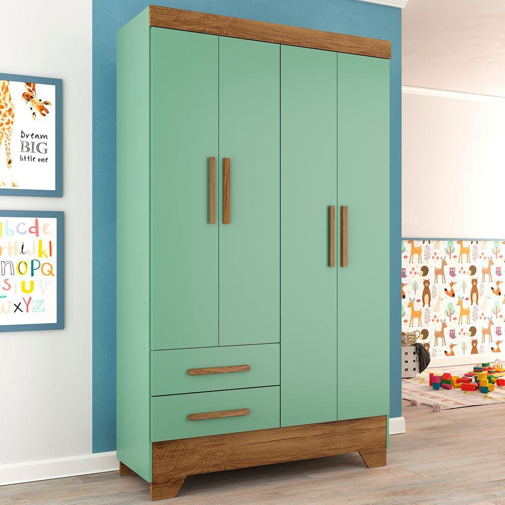 Guarda-Roupa Infantil 4 Portas 2 Gavetas Verde - Panorama Móveis