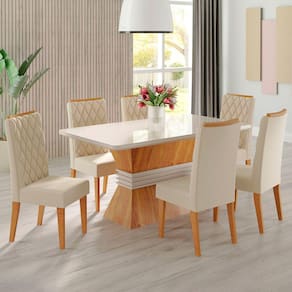 Mesa de Jantar 6 Lugares Nashville com Vidro Off White - Panorama Móveis