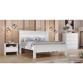 Cama Casal com Painel Ripado - Verona-Branco - Móveis Novo Horizonte