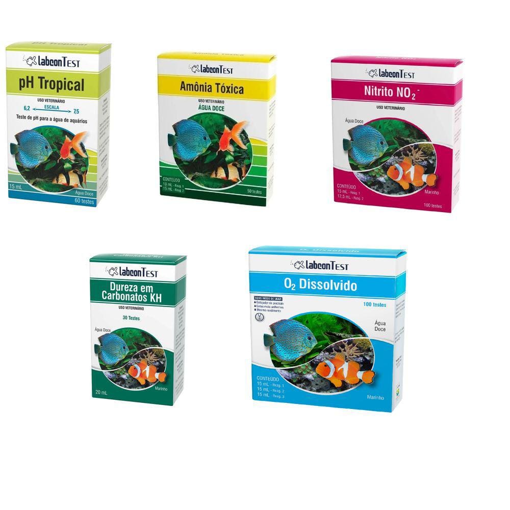 Kit Teste Aquacultura Ph+Amonia+nitrito+KH+O2 Aquario Lago