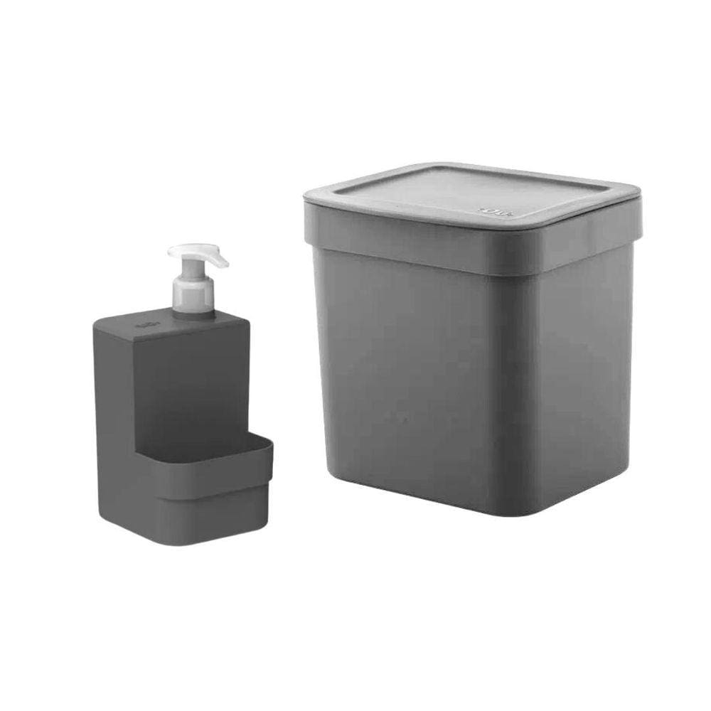 Kit Dosador Porta Detergente De Pia E Lixeira Ou - Bege