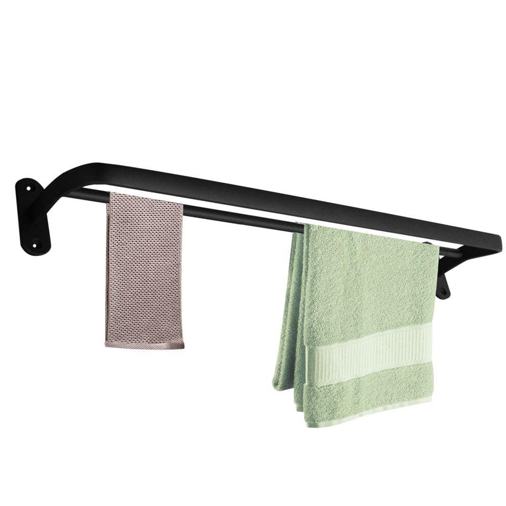 Suporte Porta Toalha Banho Duplo Toalheiro Parede 60cm Preto Fosco