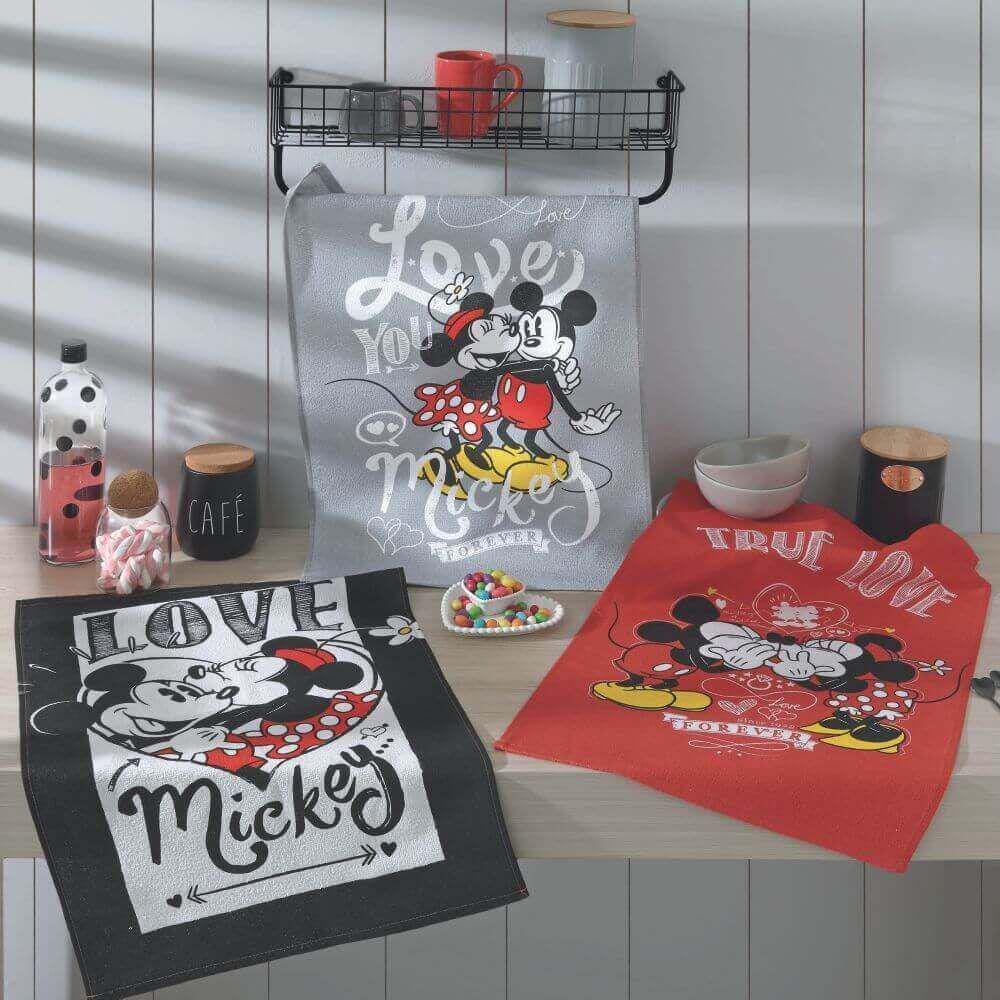 Kit Pano de Prato Atoalhado Mickey & Minnie com 3 unidades - Dohler