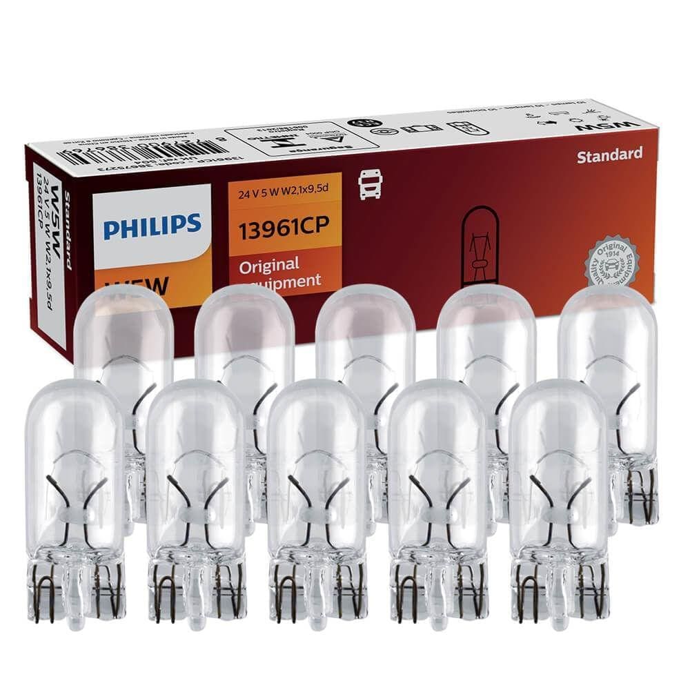 10 Lâmpada Philips Esmagada W5w 24v W2.1x9.5d Sinalização