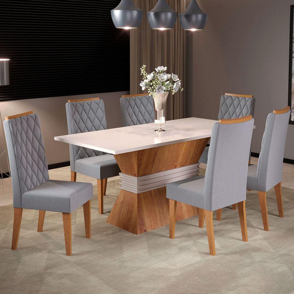 Mesa de Jantar 6 Lugares Las Vegas Blonde/Veludo Cinza - Panorama Móveis