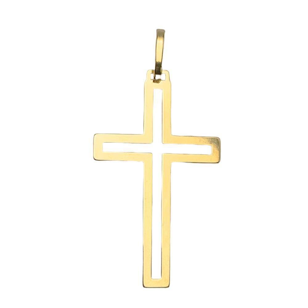 Pingente Cruz Vazada Com Bordas Largas 3Cm Em Ouro 18K
