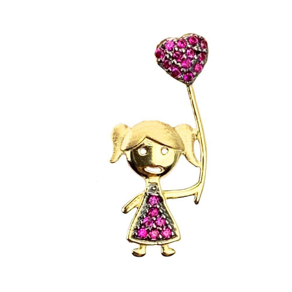 Pingente Menina Com Balão 2,5 Com Zircônia Rubi Em Ouro 18K